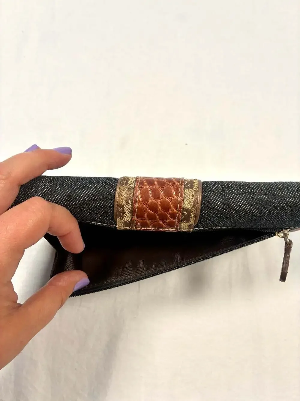 Vintage Y2K Liz Claiborne Denim and Croc Print Trifold Checkbook Wallet